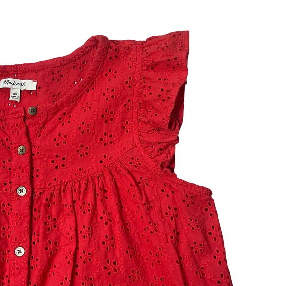 Madewell Womens Red Eyelet Flutter Sleeve Top Sleeveless Size XS - Picture 4 of 9